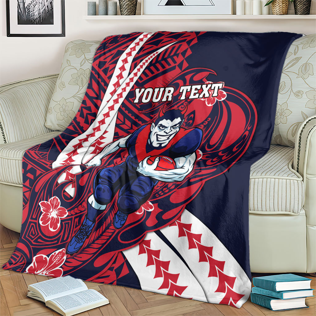 Personalized Melbourne Demons Blanket Polynesian Tribal Demon Mascot With Hibiscus Floral Art