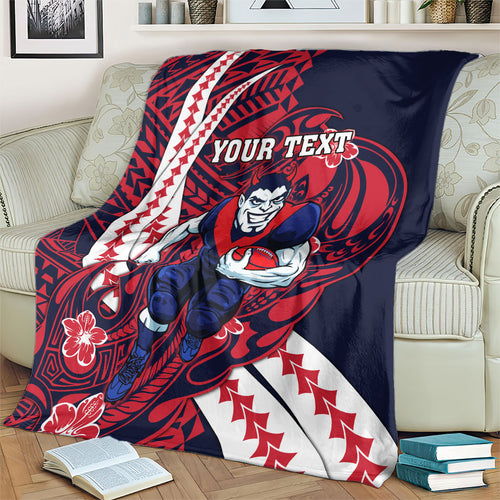 Personalized Melbourne Demons Blanket Polynesian Tribal Demon Mascot With Hibiscus Floral Art