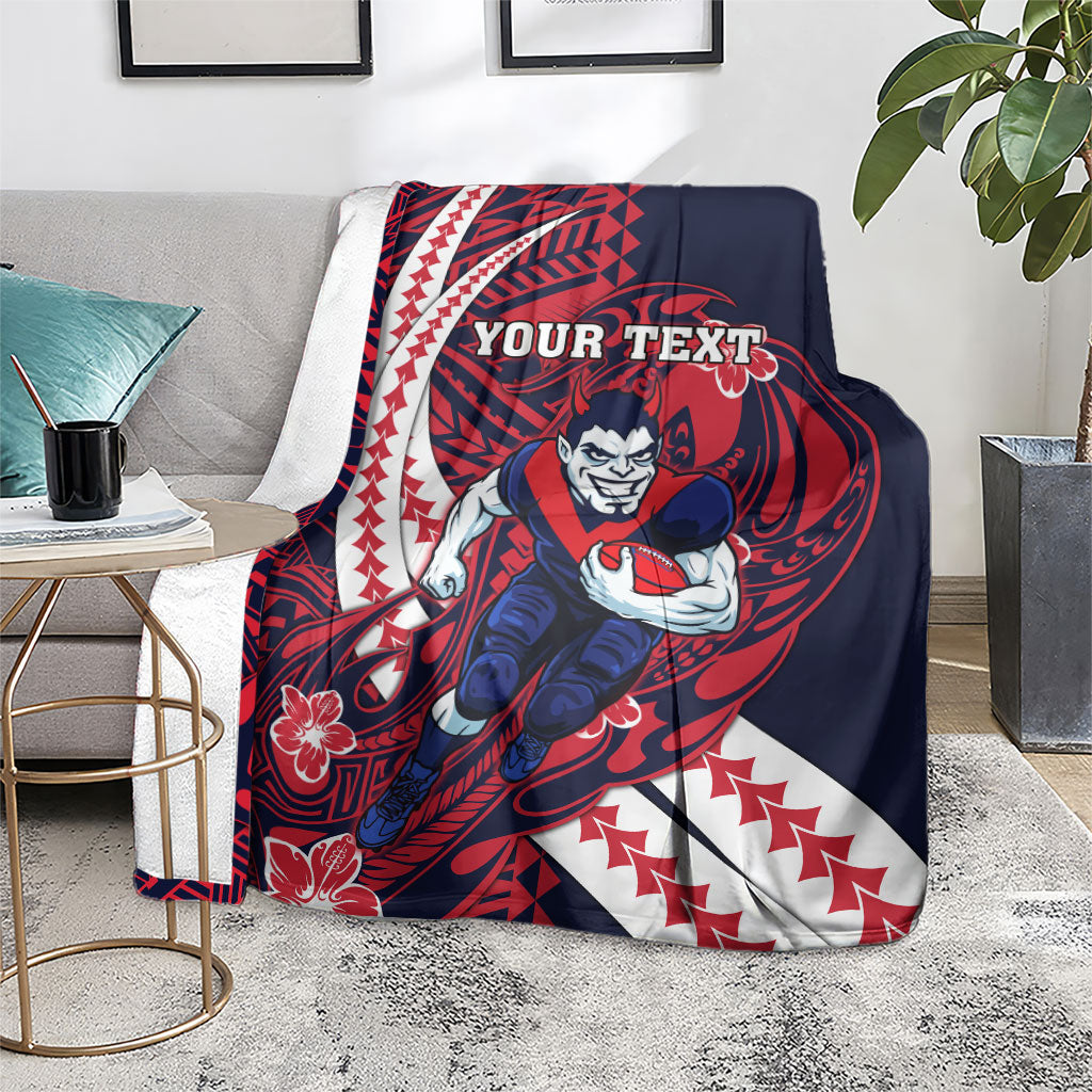 Personalized Melbourne Demons Blanket Polynesian Tribal Demon Mascot With Hibiscus Floral Art