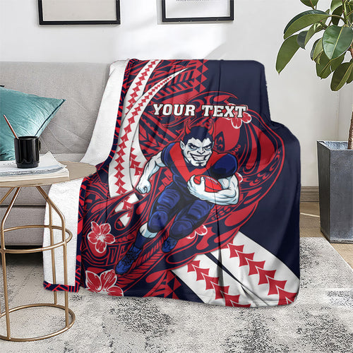 Personalized Melbourne Demons Blanket Polynesian Tribal Demon Mascot With Hibiscus Floral Art