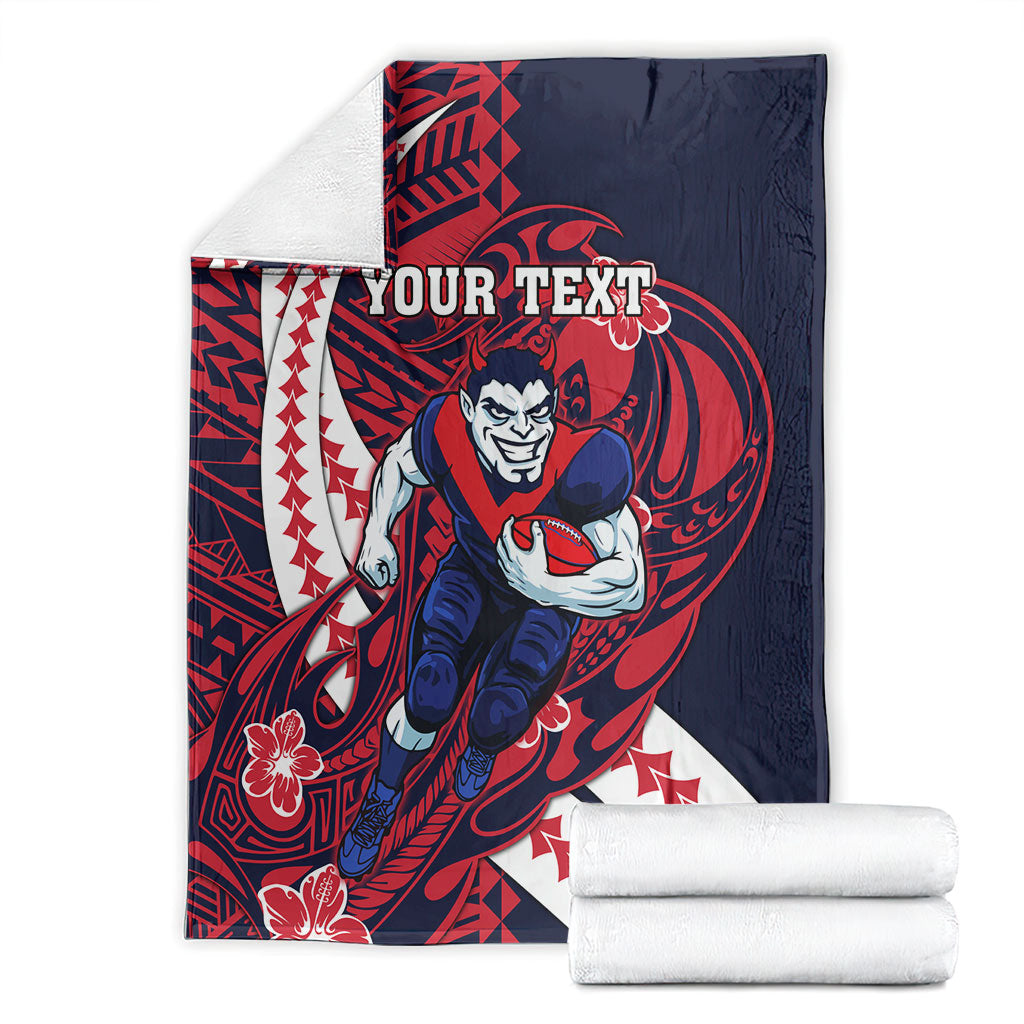 Personalized Melbourne Demons Blanket Polynesian Tribal Demon Mascot With Hibiscus Floral Art