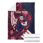 Personalized Melbourne Demons Blanket Polynesian Tribal Demon Mascot With Hibiscus Floral Art