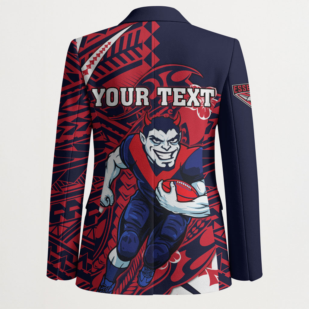 Personalized Melbourne Demons Blazer Polynesian Tribal Demon Mascot With Hibiscus Floral Art