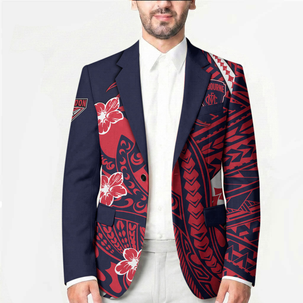 Personalized Melbourne Demons Blazer Polynesian Tribal Demon Mascot With Hibiscus Floral Art