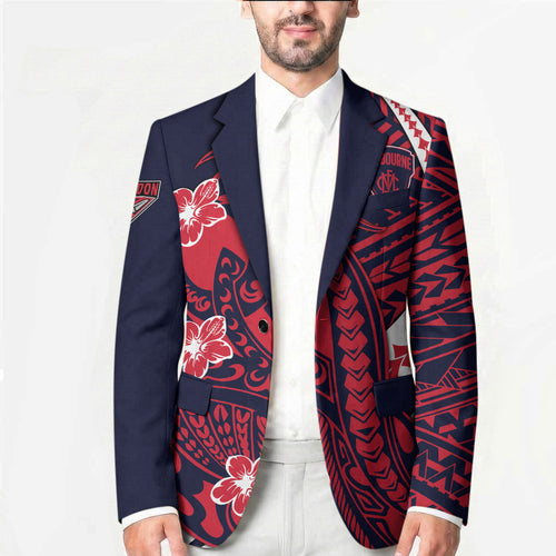 Personalized Melbourne Demons Blazer Polynesian Tribal Demon Mascot With Hibiscus Floral Art
