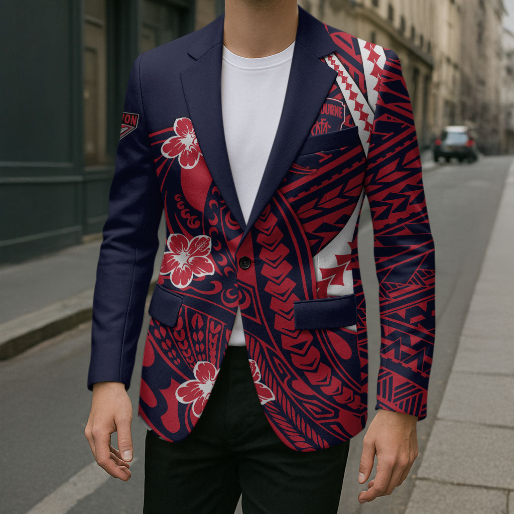 Personalized Melbourne Demons Blazer Polynesian Tribal Demon Mascot With Hibiscus Floral Art
