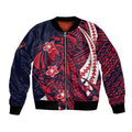 Personalized Melbourne Demons Bomber Jacket Polynesian Tribal Demon Mascot With Hibiscus Floral Art