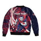 Personalized Melbourne Demons Bomber Jacket Polynesian Tribal Demon Mascot With Hibiscus Floral Art