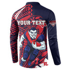 Personalized Melbourne Demons Button Sweatshirt Polynesian Tribal Demon Mascot With Hibiscus Floral Art