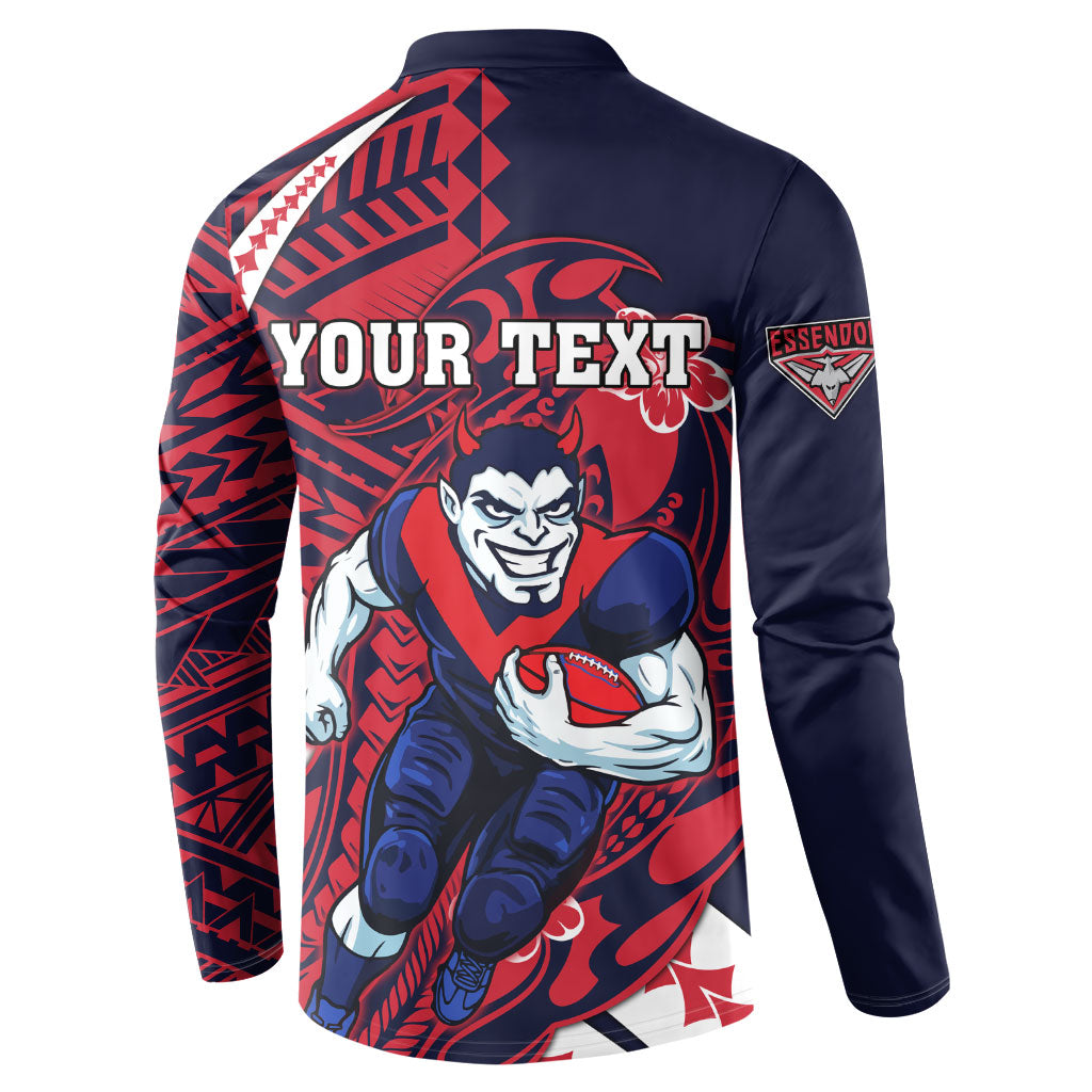 Personalized Melbourne Demons Button Sweatshirt Polynesian Tribal Demon Mascot With Hibiscus Floral Art
