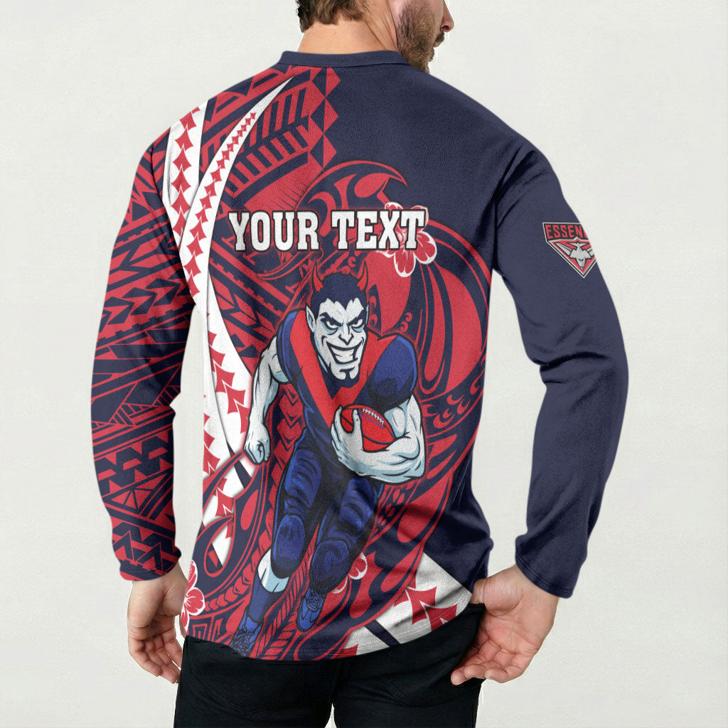 Personalized Melbourne Demons Button Sweatshirt Polynesian Tribal Demon Mascot With Hibiscus Floral Art
