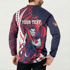 Personalized Melbourne Demons Button Sweatshirt Polynesian Tribal Demon Mascot With Hibiscus Floral Art