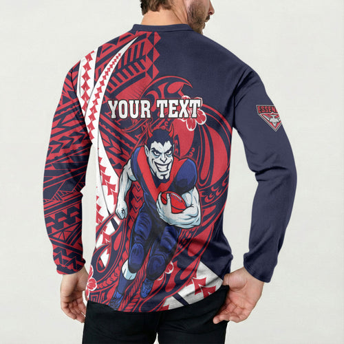 Personalized Melbourne Demons Button Sweatshirt Polynesian Tribal Demon Mascot With Hibiscus Floral Art