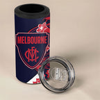 Personalized Melbourne Demons 4 in 1 Can Cooler Tumbler Polynesian Tribal Demon Mascot With Hibiscus Floral Art