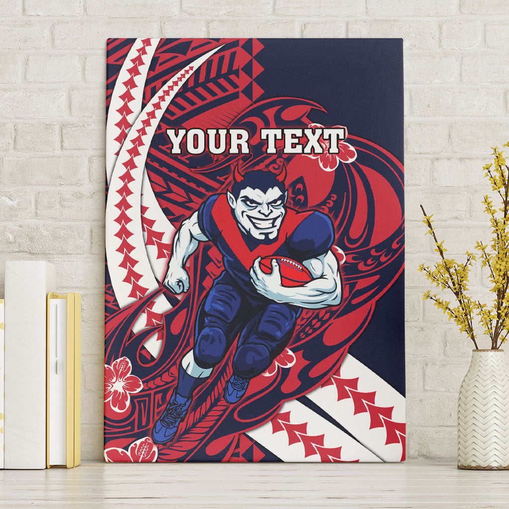 Personalized Melbourne Demons Canvas Wall Art Polynesian Tribal Demon Mascot With Hibiscus Floral Art