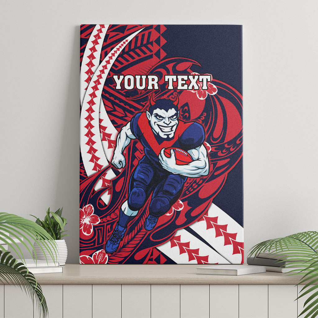 Personalized Melbourne Demons Canvas Wall Art Polynesian Tribal Demon Mascot With Hibiscus Floral Art