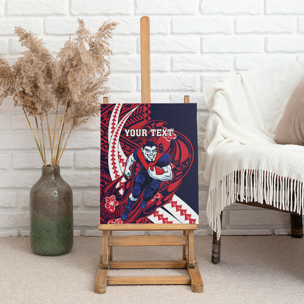 Personalized Melbourne Demons Canvas Wall Art Polynesian Tribal Demon Mascot With Hibiscus Floral Art