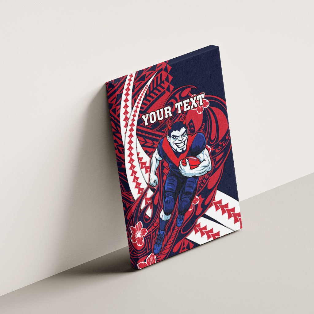 Personalized Melbourne Demons Canvas Wall Art Polynesian Tribal Demon Mascot With Hibiscus Floral Art