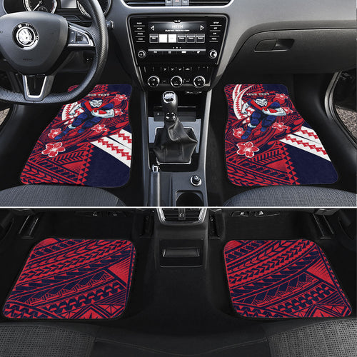 Personalized Melbourne Demons Car Mats Polynesian Tribal Demon Mascot With Hibiscus Floral Art