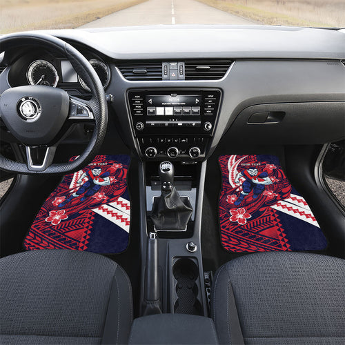 Personalized Melbourne Demons Car Mats Polynesian Tribal Demon Mascot With Hibiscus Floral Art
