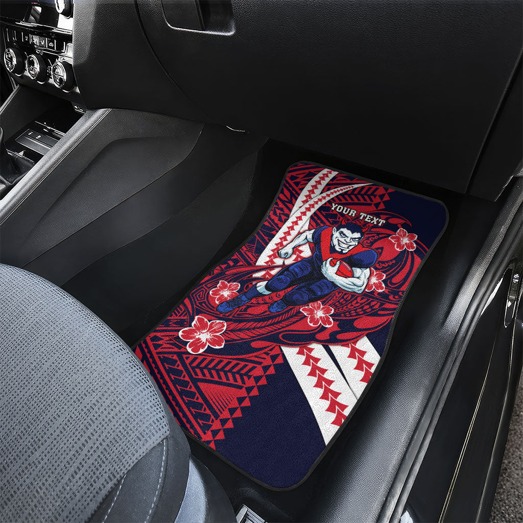 Personalized Melbourne Demons Car Mats Polynesian Tribal Demon Mascot With Hibiscus Floral Art