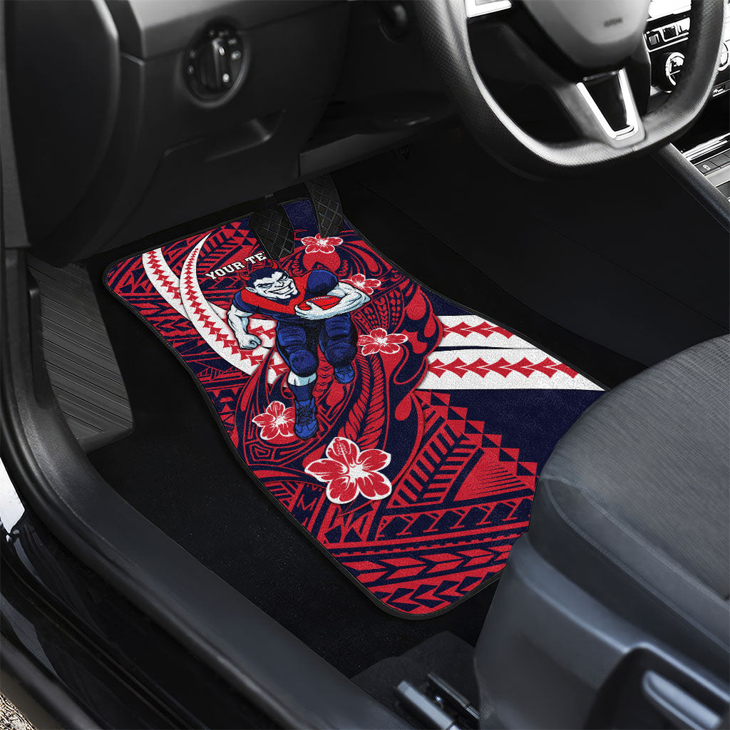 Personalized Melbourne Demons Car Mats Polynesian Tribal Demon Mascot With Hibiscus Floral Art