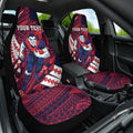 Personalized Melbourne Demons Car Seat Cover Polynesian Tribal Demon Mascot With Hibiscus Floral Art