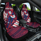 Personalized Melbourne Demons Car Seat Cover Polynesian Tribal Demon Mascot With Hibiscus Floral Art
