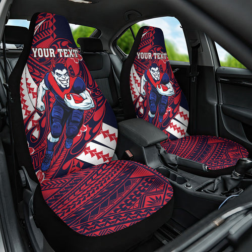 Personalized Melbourne Demons Car Seat Cover Polynesian Tribal Demon Mascot With Hibiscus Floral Art