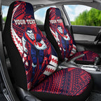 Personalized Melbourne Demons Car Seat Cover Polynesian Tribal Demon Mascot With Hibiscus Floral Art