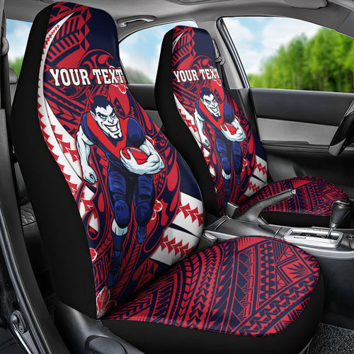 Personalized Melbourne Demons Car Seat Cover Polynesian Tribal Demon Mascot With Hibiscus Floral Art
