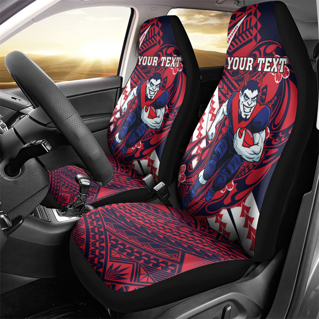Personalized Melbourne Demons Car Seat Cover Polynesian Tribal Demon Mascot With Hibiscus Floral Art