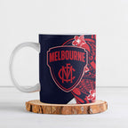 Personalized Melbourne Demons Ceramic Mug Polynesian Tribal Demon Mascot With Hibiscus Floral Art