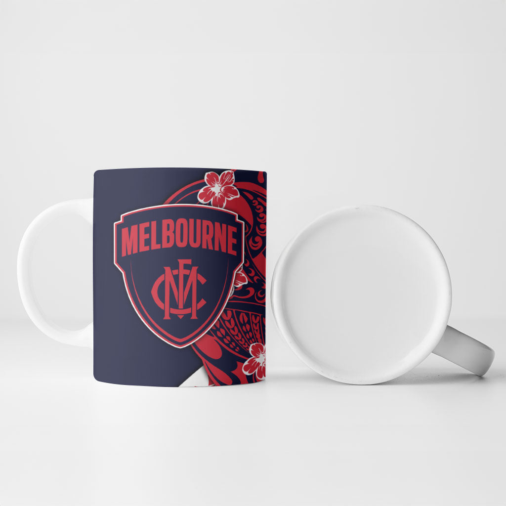 Personalized Melbourne Demons Ceramic Mug Polynesian Tribal Demon Mascot With Hibiscus Floral Art