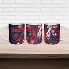 Personalized Melbourne Demons Ceramic Mug Polynesian Tribal Demon Mascot With Hibiscus Floral Art