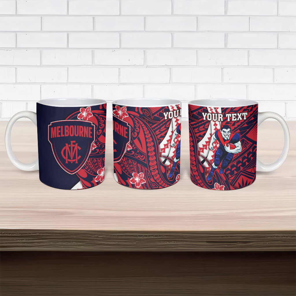 Personalized Melbourne Demons Ceramic Mug Polynesian Tribal Demon Mascot With Hibiscus Floral Art