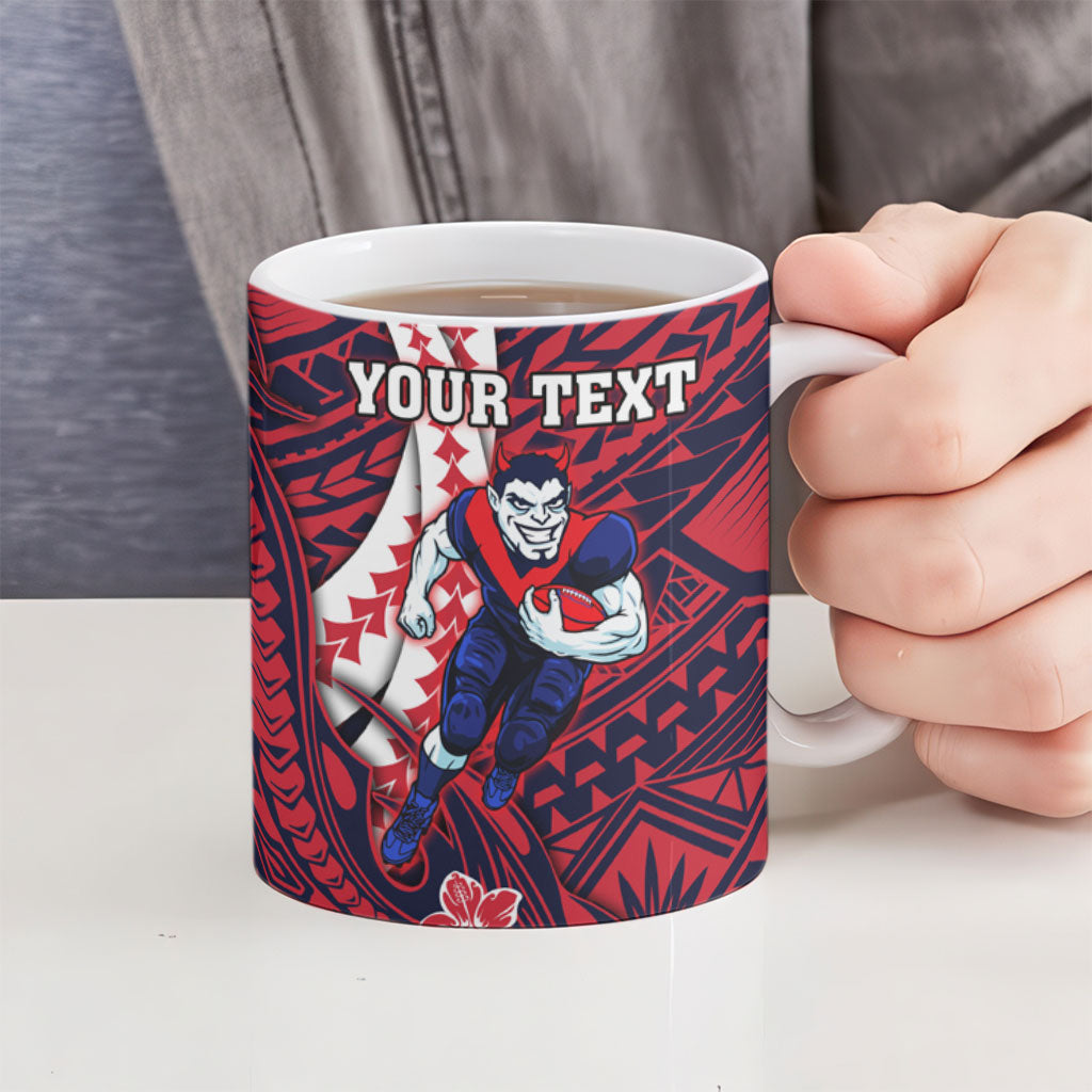 Personalized Melbourne Demons Ceramic Mug Polynesian Tribal Demon Mascot With Hibiscus Floral Art