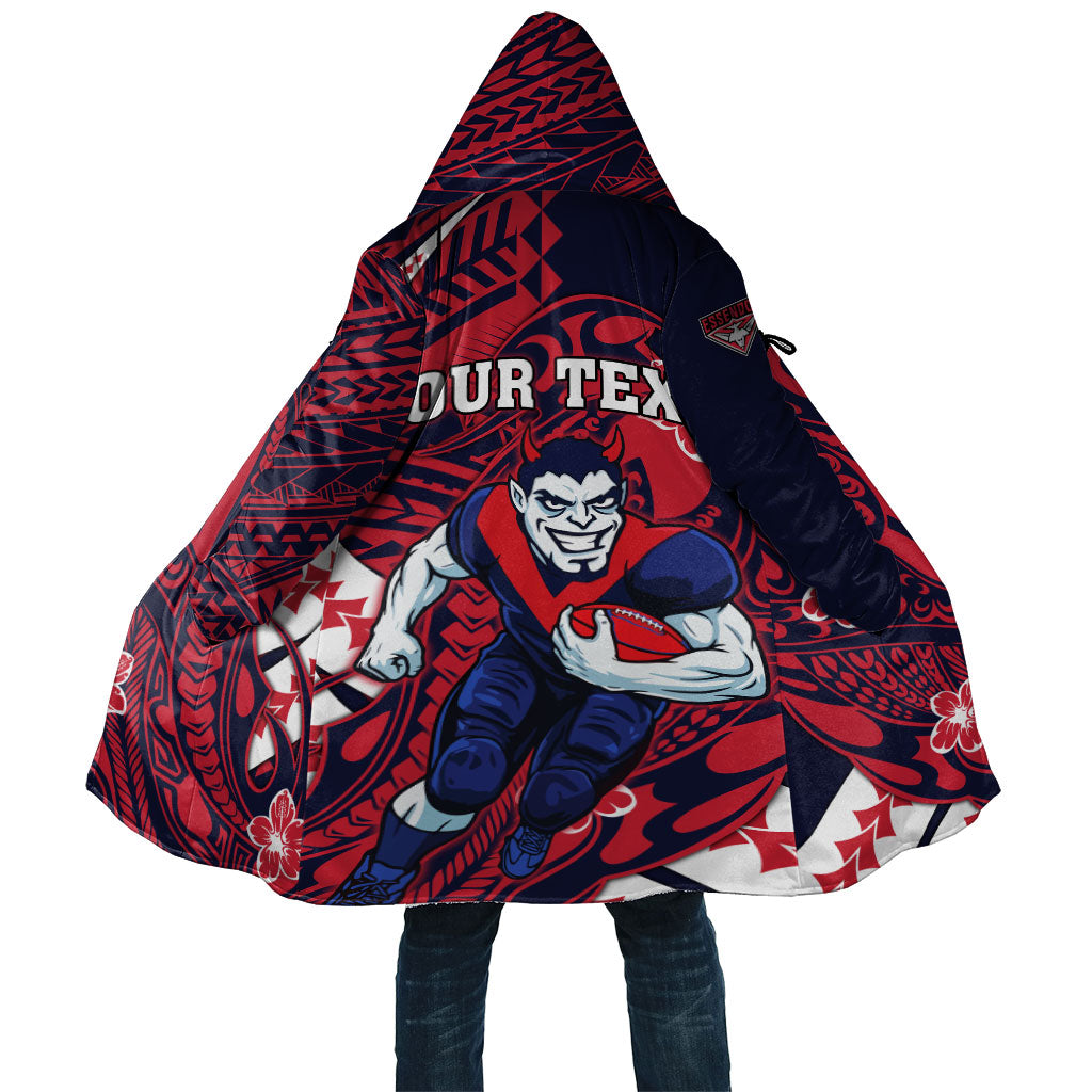 Personalized Melbourne Demons Cloak Polynesian Tribal Demon Mascot With Hibiscus Floral Art