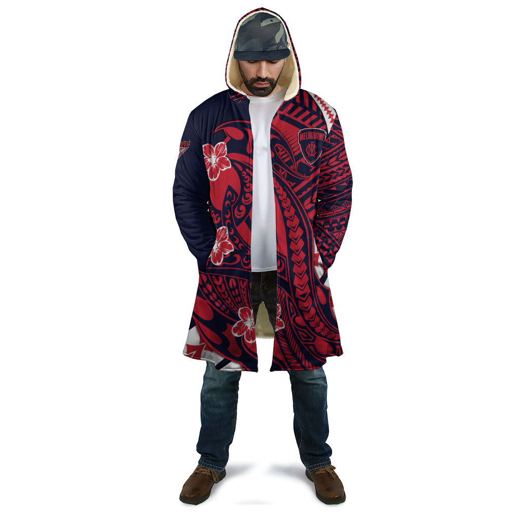 Personalized Melbourne Demons Cloak Polynesian Tribal Demon Mascot With Hibiscus Floral Art