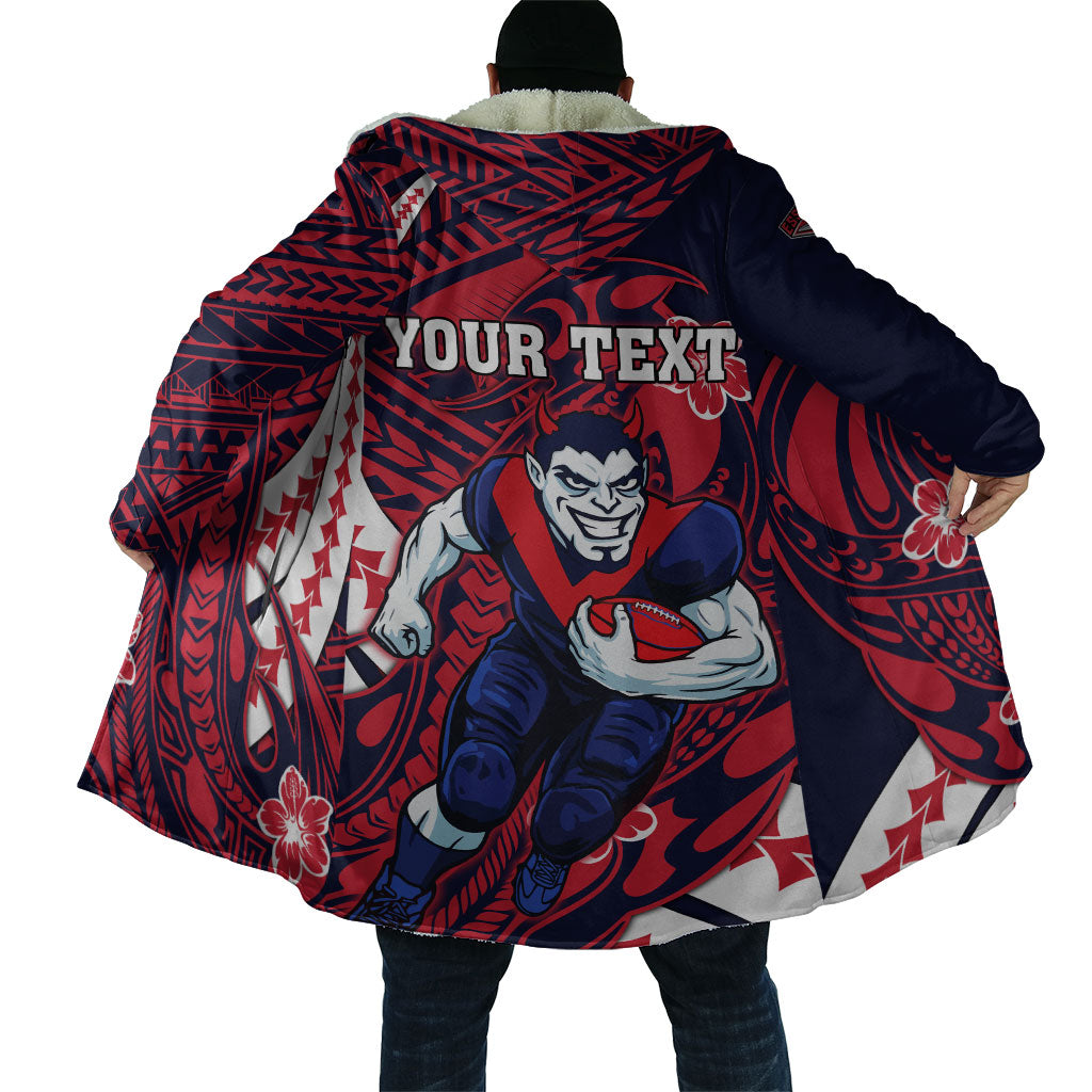 Personalized Melbourne Demons Cloak Polynesian Tribal Demon Mascot With Hibiscus Floral Art