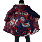 Personalized Melbourne Demons Cloak Polynesian Tribal Demon Mascot With Hibiscus Floral Art