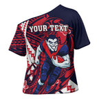 Personalized Melbourne Demons Cross Shoulder Shirt Polynesian Tribal Demon Mascot With Hibiscus Floral Art