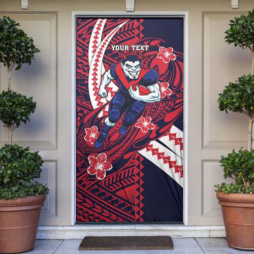 Personalized Melbourne Demons Door Cover Polynesian Tribal Demon Mascot With Hibiscus Floral Art