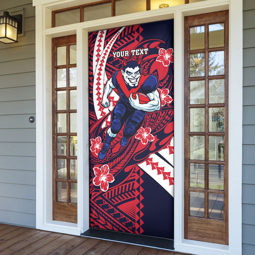Personalized Melbourne Demons Door Cover Polynesian Tribal Demon Mascot With Hibiscus Floral Art