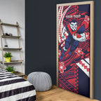 Personalized Melbourne Demons Door Cover Polynesian Tribal Demon Mascot With Hibiscus Floral Art