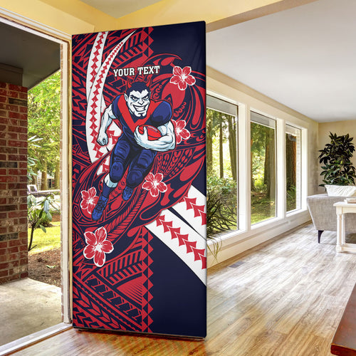 Personalized Melbourne Demons Door Cover Polynesian Tribal Demon Mascot With Hibiscus Floral Art