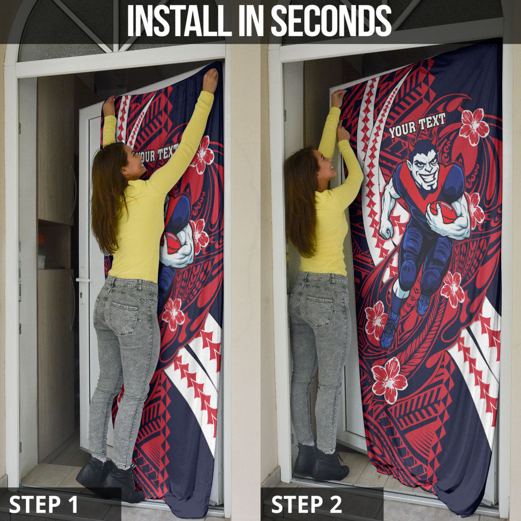 Personalized Melbourne Demons Door Cover Polynesian Tribal Demon Mascot With Hibiscus Floral Art