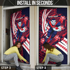 Personalized Melbourne Demons Door Cover Polynesian Tribal Demon Mascot With Hibiscus Floral Art