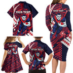 Personalized Melbourne Demons Family Matching Long Sleeve Bodycon Dress and Hawaiian Shirt Polynesian Tribal Demon Mascot With Hibiscus Floral Art