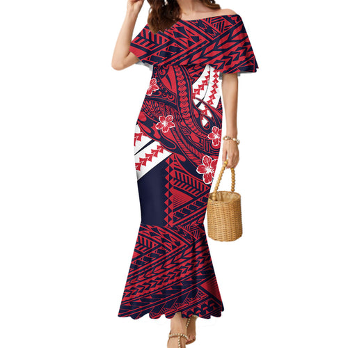Personalized Melbourne Demons Family Matching Mermaid Dress and Hawaiian Shirt Polynesian Tribal Demon Mascot With Hibiscus Floral Art